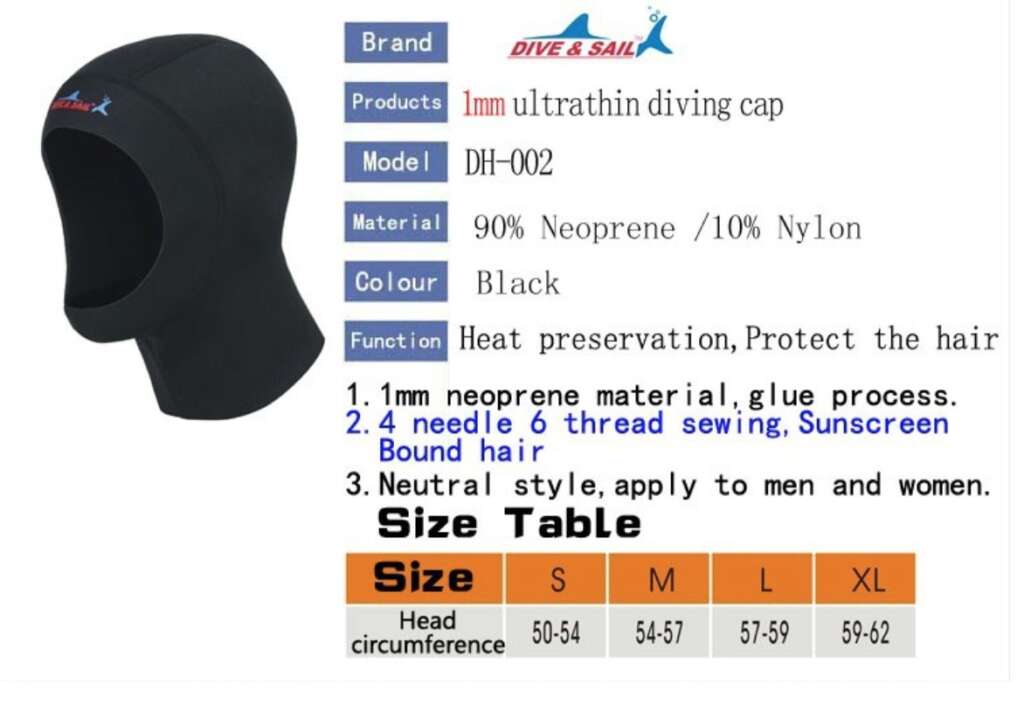 Dive and Sail Hood Neoprene for Diving & Snorkeling 2MM HD-DS35